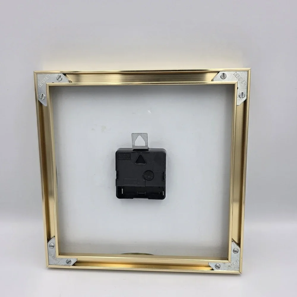Vtg Postmodern MCM Hanging Wall Clock Mirror Battery Operated  Gold Brass